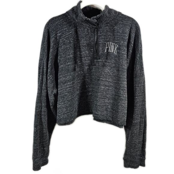 Victoria's Secret PINK Cropped Varsity 1/4 Snap Sweatshirt Marl Gray L - Picture 1 of 9